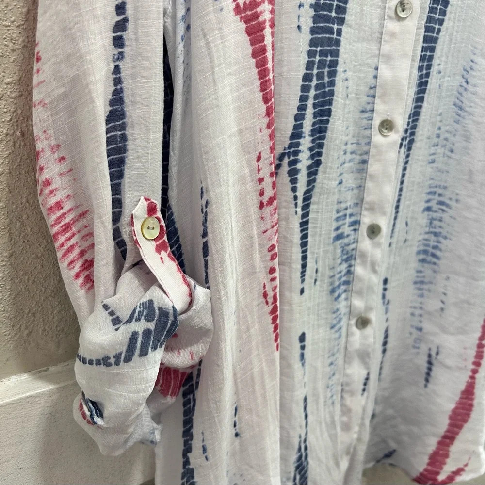 Multiples Liberty Print Button Down Tab Sleeve Bu… - image 7